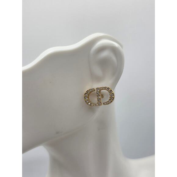 Christian Dior Goldtone Crystal CD Stud Earrings - Picture 8 of 14